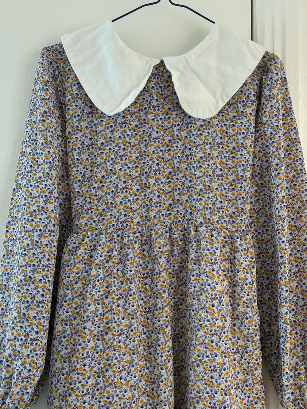 Floral Long-Sleeve Babydoll Dress with White Peter Pan Collar